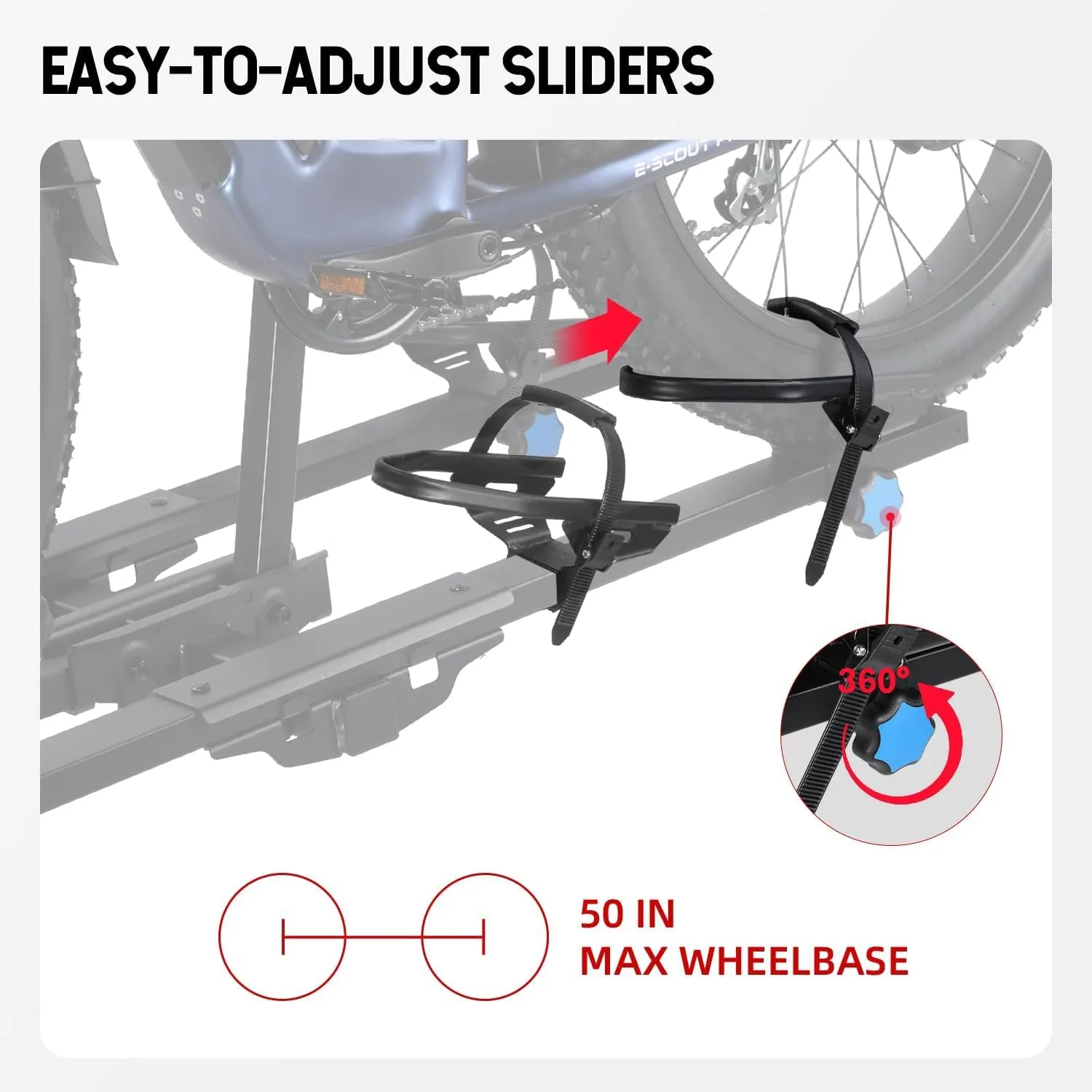 200 lbs Capacity Hitch for Heavy E-Bike 2-Bike Rack, E-Bike Carrier for Cars Trucks SUVs Minivans RV, Trailer, Foldable Platform Mount, Up to 5’’ Fat Tire Bicycle for 2’’ Receiver