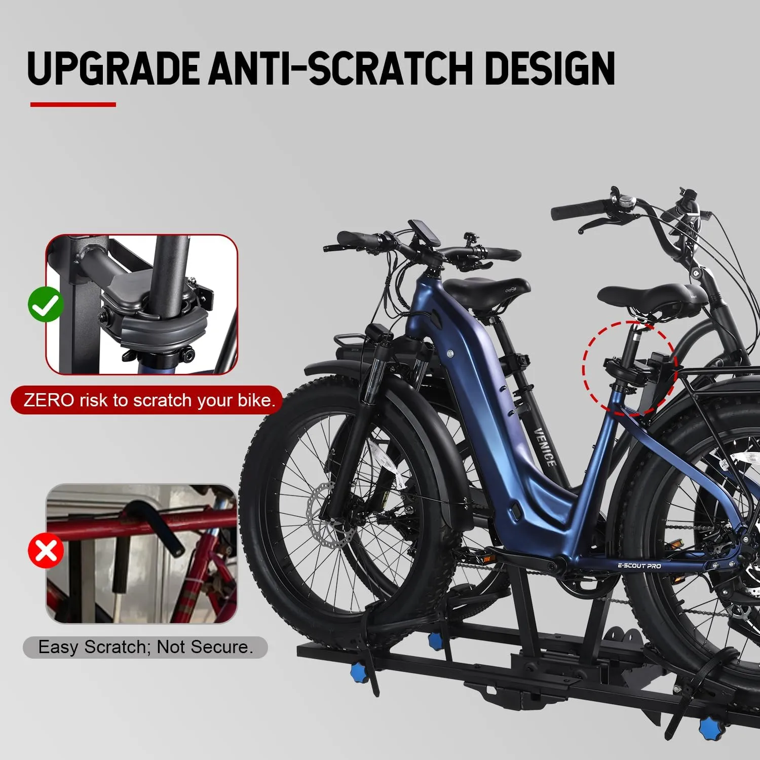 200 lbs Capacity Hitch for Heavy E-Bike 2-Bike Rack, E-Bike Carrier for Cars Trucks SUVs Minivans RV, Trailer, Foldable Platform Mount, Up to 5’’ Fat Tire Bicycle for 2’’ Receiver