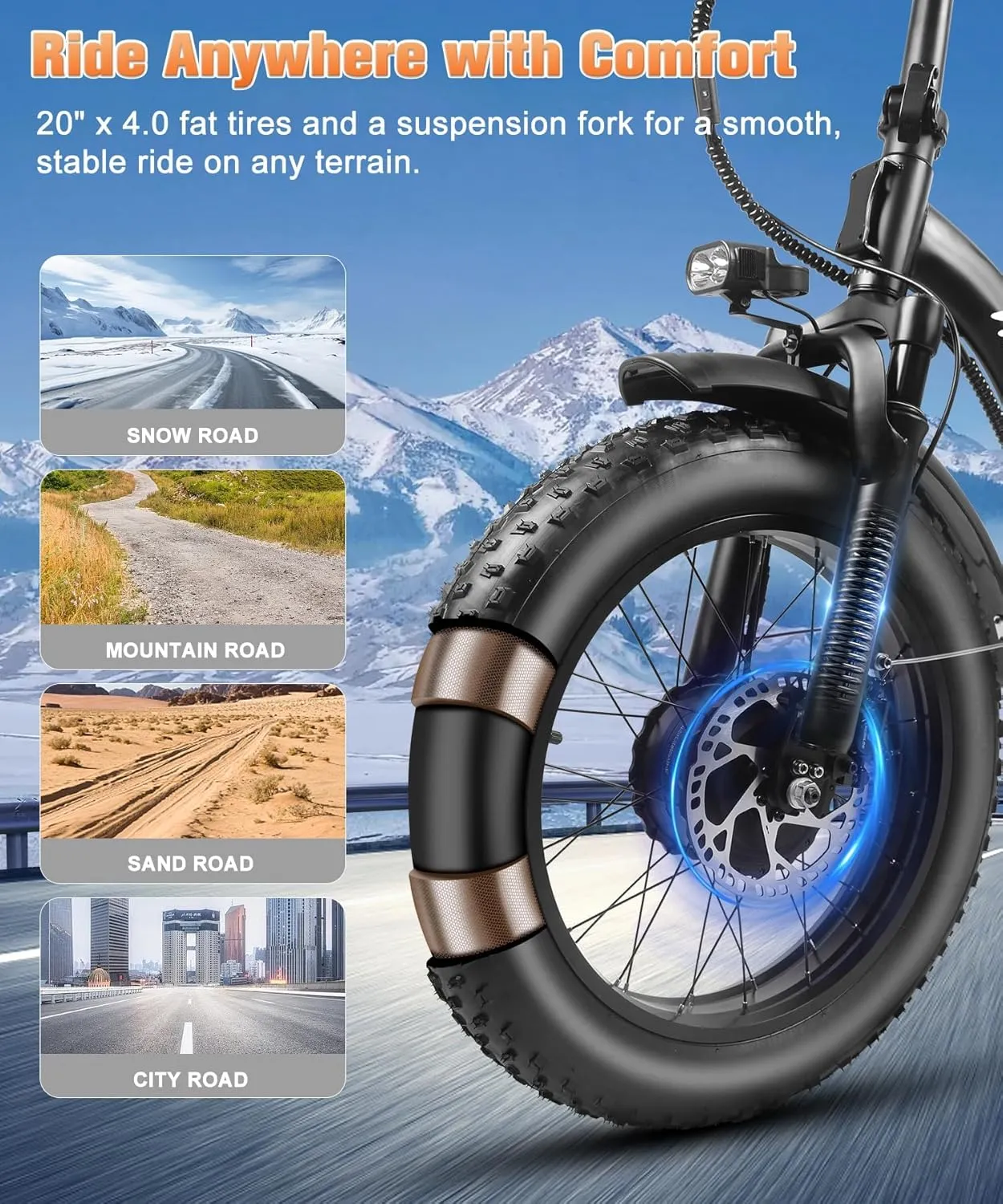 2000W Dual Motor Electric Bike SummitX 32Ah/60Ah Battery E-Bike 160  Miles Long Range 28MPH Foldable 20x4.0 Fat Tire Ebike for Adult Hydraulic Brake Delivery Commuting Bicycle 2 Seat UL 2849
