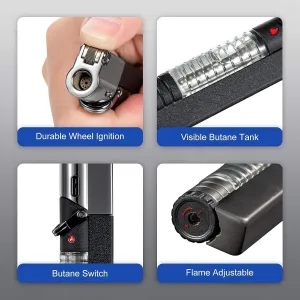 2024 Butane Fuel Jet Torch, Jet Torch Lighter with Visible Gas, Lockable Flame Windproof Lighter, Gift Form for Friends and Family, (Butane Not Included)(Red)