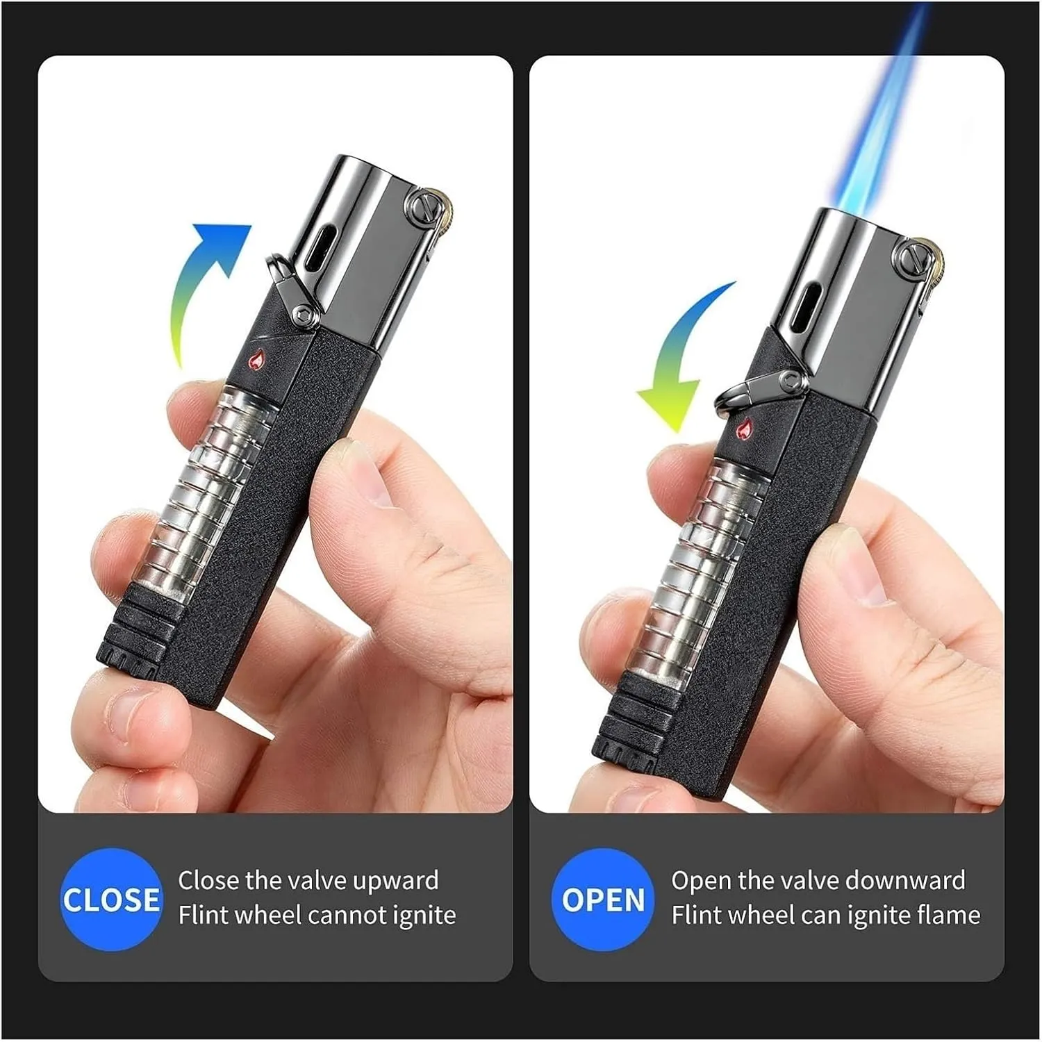 2024 Butane Fuel Jet Torch, Lockable Flame Windproof Lighter, Visible Gas Jet Torch Lighter, Gift for Friends and Family (Butane Not Included)(Black Brushed)