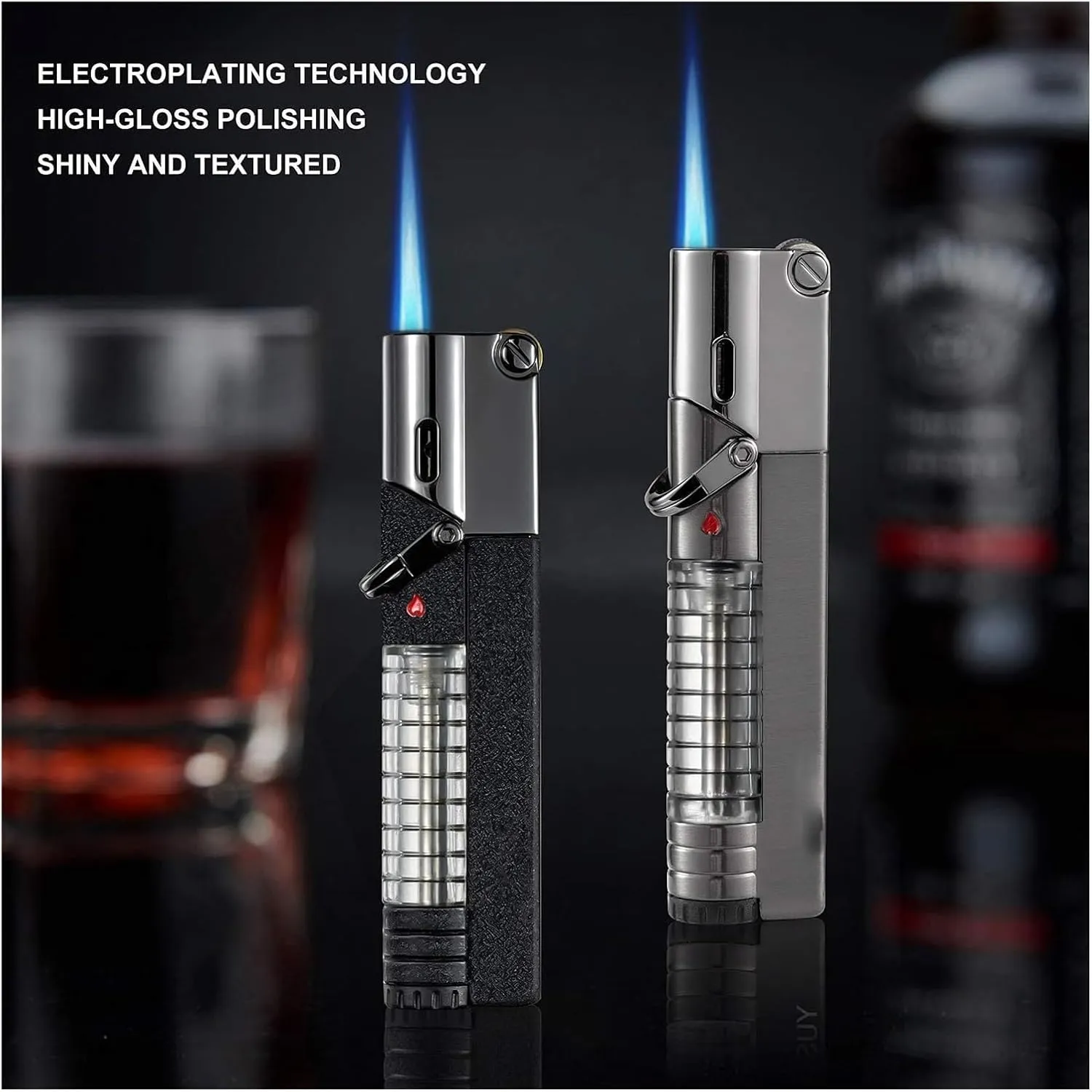 2024 Butane Fuel Jet Torch, Lockable Flame Windproof Lighter, Visible Gas Jet Torch Lighter, Gift for Friends and Family (Butane Not Included)(Gold)
