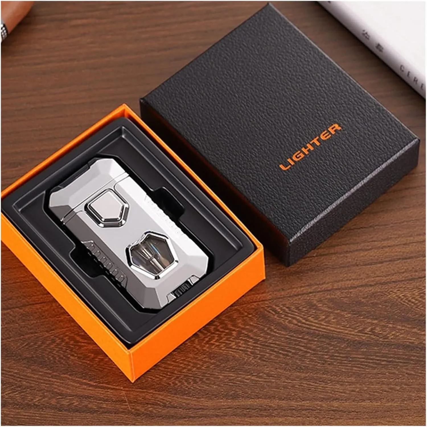 2024 Metal Butane Gas Lighter, Strong Wind Resistance, Open Flame Direct Dual Flame Lighter, Adjustable Flame Size, Visible Butane Fuel Window, Portable Lighter, Suitable for Candle Camping, Men's Gif