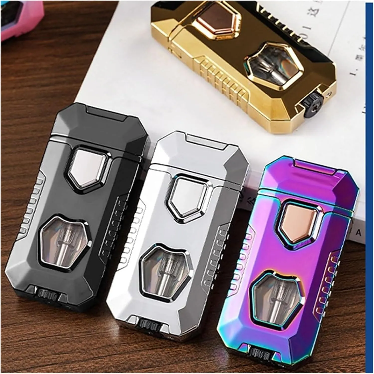 2024 Metal Butane Gas Lighter, Strong Wind Resistance, Open Flame Direct Dual Flame Lighter, Adjustable Flame Size, Visible Butane Fuel Window, Portable Lighter, Suitable for Candle Camping, Men's Gif
