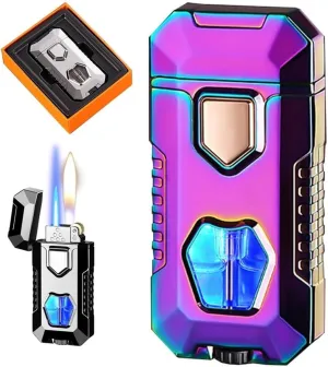 2024 Metal Butane Gas Lighter, Strong Wind Resistance, Open Flame Direct Dual Flame Lighter, Adjustable Flame Size, Visible Butane Fuel Window, Portable Lighter, Suitable for Candle Camping, Men's Gif