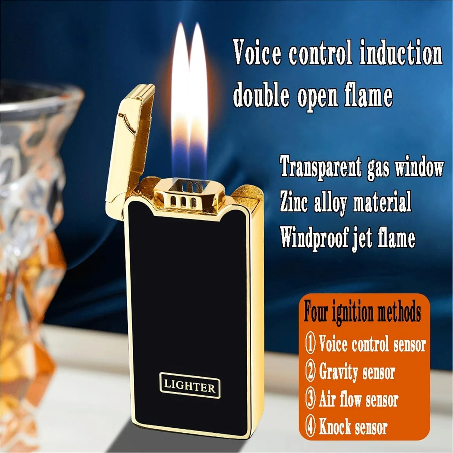 2025 Intelligent Voice-Controlled high-tech Lighter, Four Ignition Methods, Visible Transparent air Window, Metal Windproof Inflatable Double Open Flame Lighter, Suitable for Candle Camping(Red)