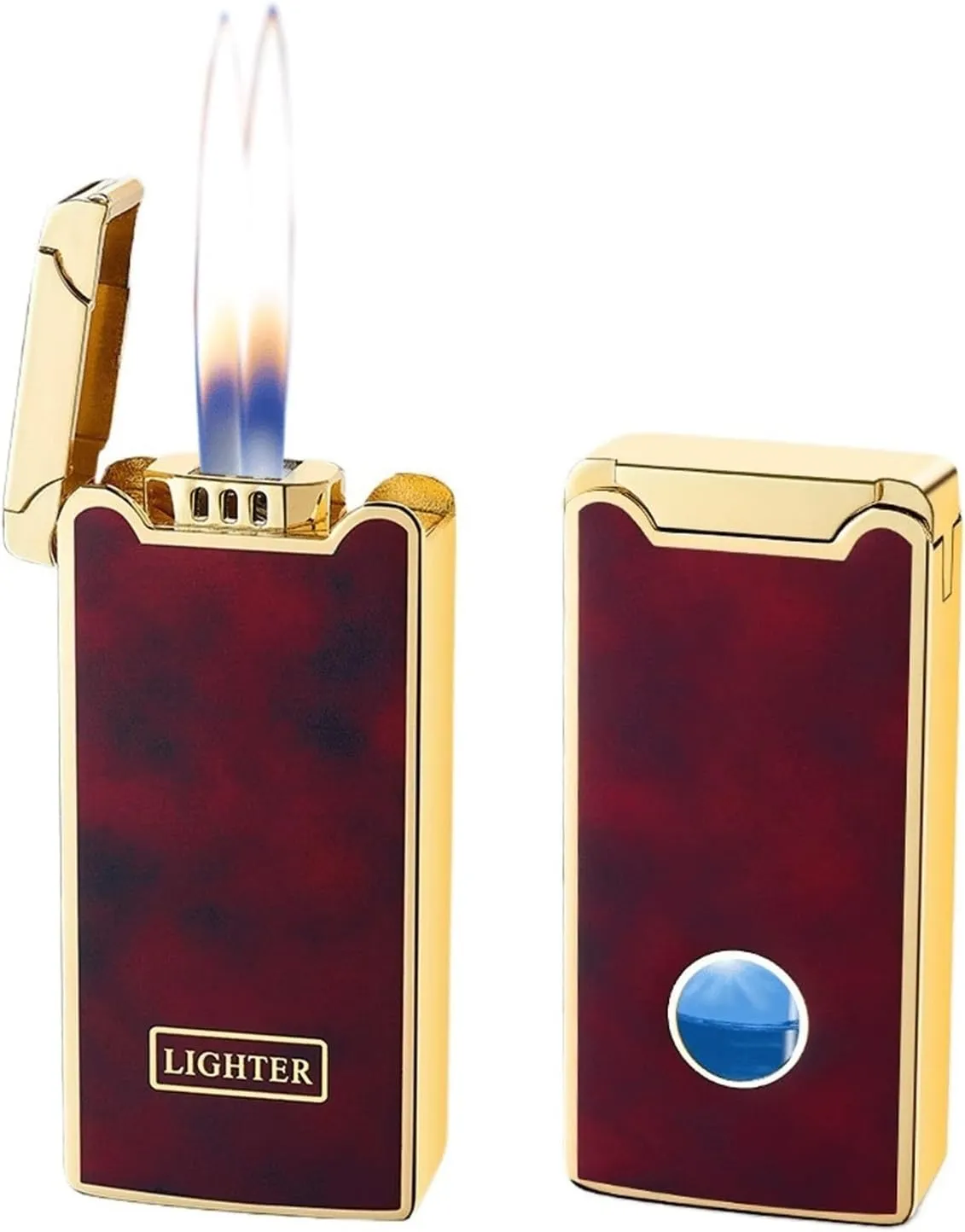2025 Intelligent Voice-Controlled high-tech Lighter, Four Ignition Methods, Visible Transparent air Window, Metal Windproof Inflatable Double Open Flame Lighter, Suitable for Candle Camping(Red)