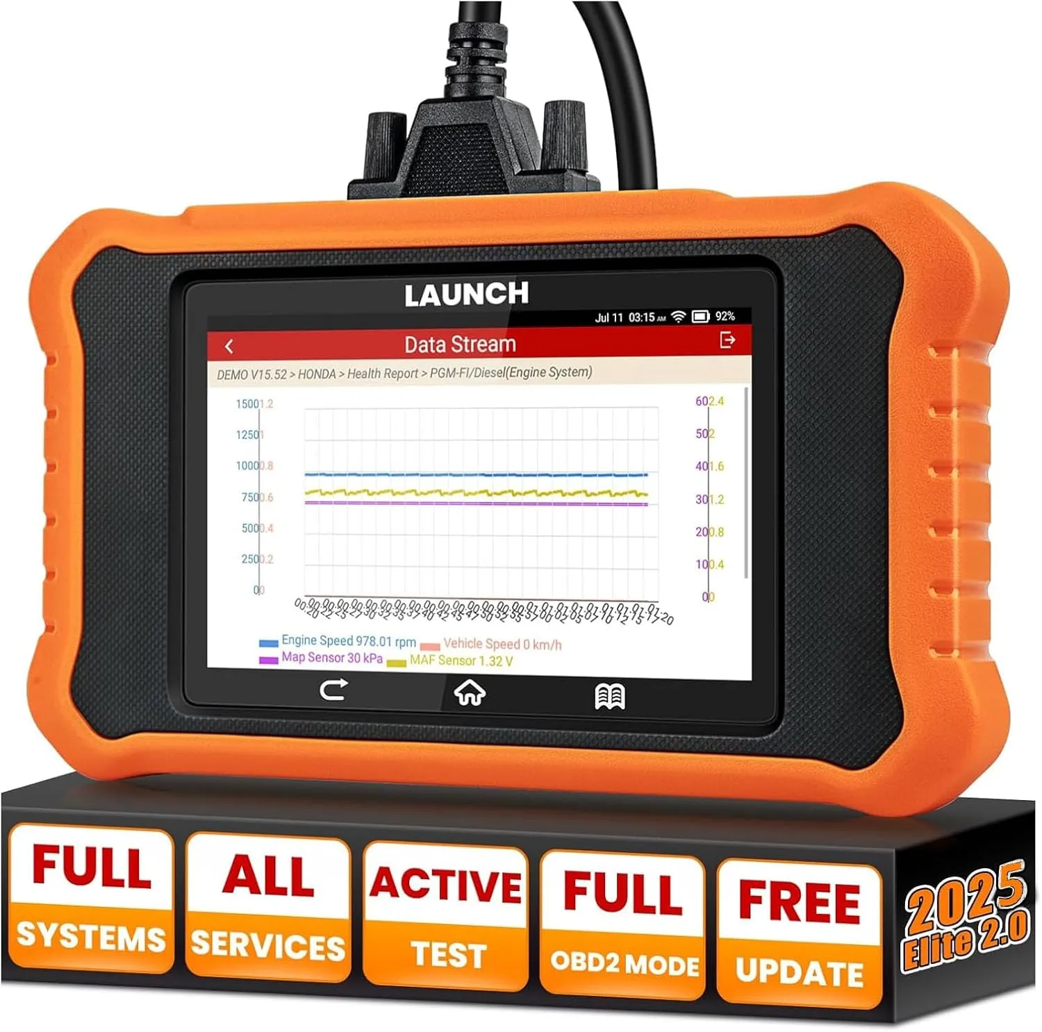 2025 LAUNCH Creader Elite V2.0 for Honda Acura OBD2 Scanner, Full Systems Bi-Directional Scan Tool, All Reset Services, Full OBD2 Code Reader, AUTOVIN, Battery Registration, Lifetime Free Update