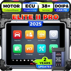 2025 New Autel MaxiSys Elite II Pro Scanner, 2 Years Free Update Elite 2 Pro, J2534 Reprogramming Tool as Ultra MS909 MS919 Up of MS908SP II, Motor TruSpeed Repair, 45  Resets, CAN FD DoIP, 3K  Test