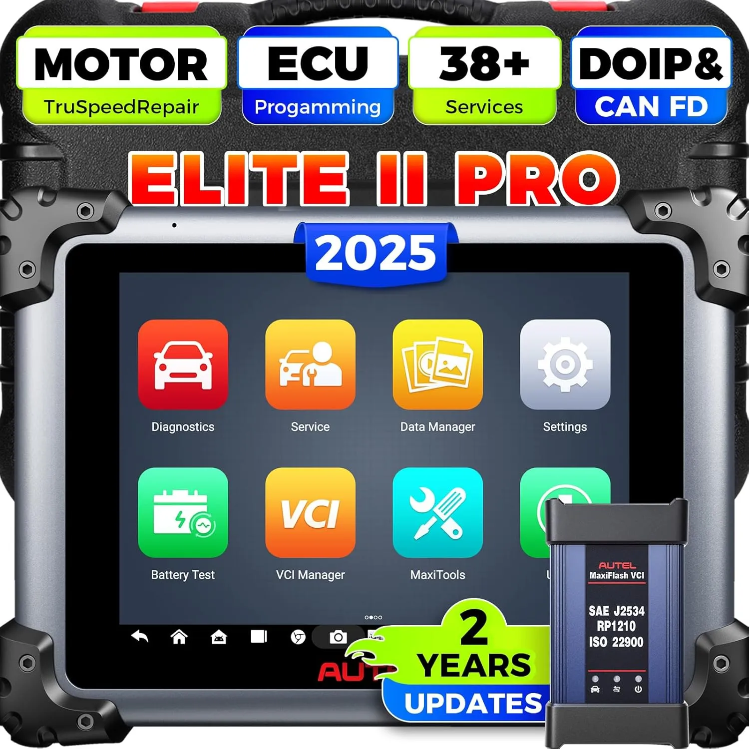 2025 New Autel MaxiSys Elite II Pro Scanner, 2 Years Free Update Elite 2 Pro, J2534 Reprogramming Tool as Ultra MS909 MS919 Up of MS908SP II, Motor TruSpeed Repair, 45  Resets, CAN FD DoIP, 3K  Test