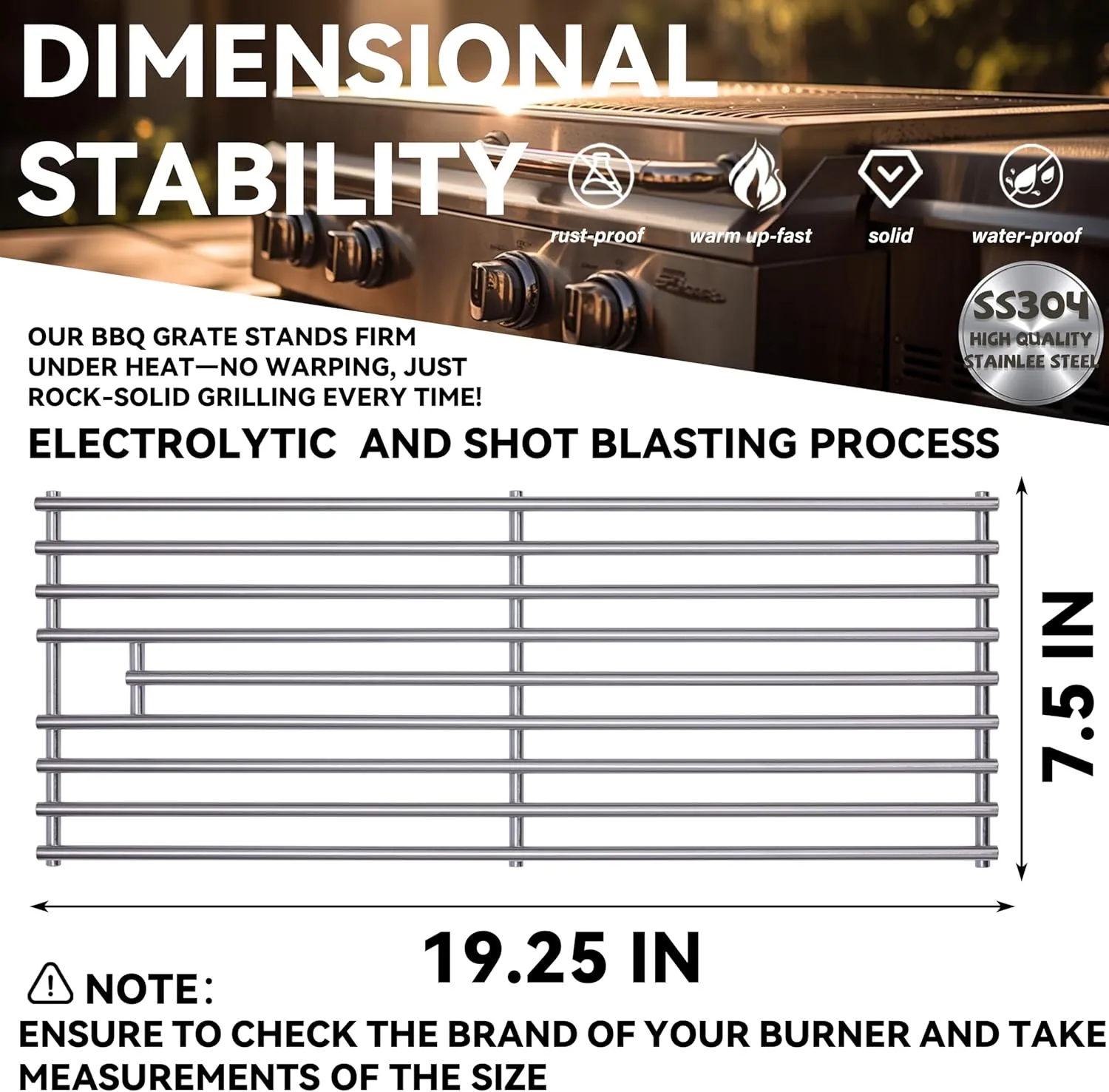 2025 Upgrade 1 Pack 8mm SS304 Stainless Steel BBQ Cooking Grill Grate Replacement Part for Bull 16517,BBQ Angus 47628, Brahma, Lonstar Select, Outlaw Steer Premium, Lonestar Select,7 Burner Premium