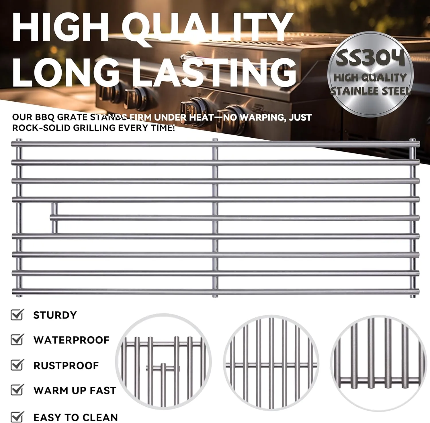 2025 Upgrade 1 Pack 8mm SS304 Stainless Steel BBQ Cooking Grill Grate Replacement Part for Bull 16517,BBQ Angus 47628, Brahma, Lonstar Select, Outlaw Steer Premium, Lonestar Select,7 Burner Premium