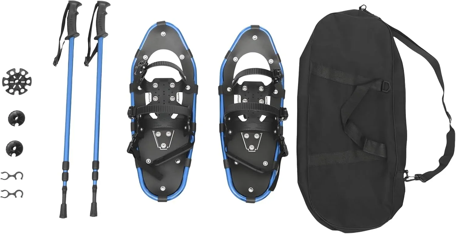21/25 Inches Light Weight Snowshoes & Trekking Pole Set, Durable All Terrain Aluminum Snowshoes with Adjuatable Trekking Poles and Carrying Bag for Adults Men Women