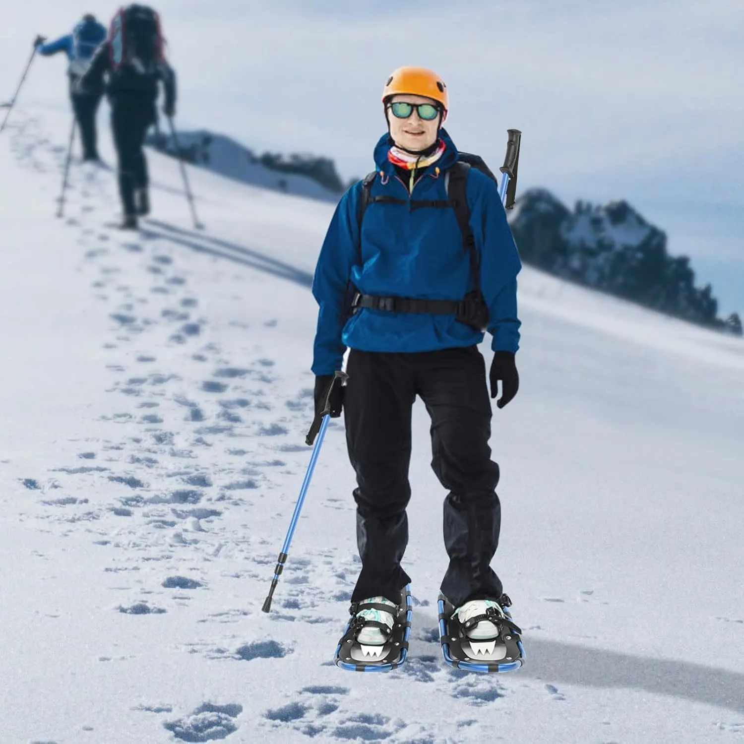 21/25 Inches Light Weight Snowshoes & Trekking Pole Set, Durable All Terrain Aluminum Snowshoes with Adjuatable Trekking Poles and Carrying Bag for Adults Men Women