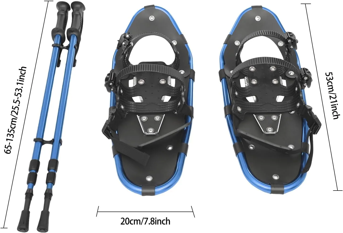 21/25 Inches Light Weight Snowshoes & Trekking Pole Set, Durable All Terrain Aluminum Snowshoes with Adjuatable Trekking Poles and Carrying Bag for Adults Men Women