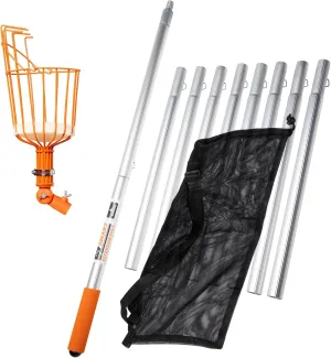 21ft Reaching Fruit Picker with Lightweight Rigid Pole – Patented Compact Foldable Design with Twist on Head – 2 in 1 Combo Pack – MESH Carrying Bag Included
