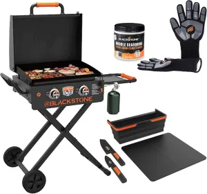 22 Inch Blackstone Griddle with Hood and Grill Stand, Foldable Propane Portable Flat Top Grill, Adventure Ready Cutting Board Kit, Seasoning, Gloves