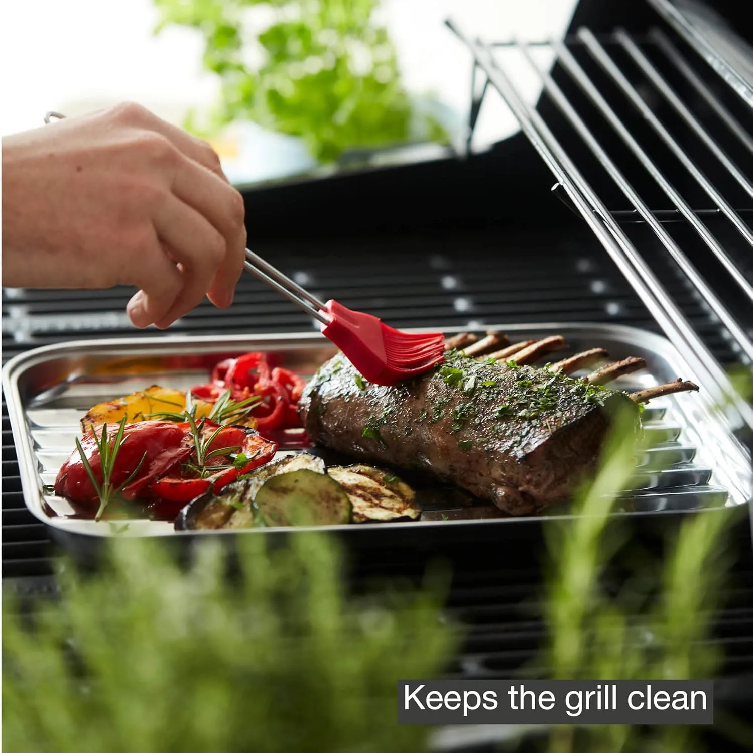 223.0220.100 Wiederverwenbare Grillschale Edelstahl Barbecue Bowls, 34.5 x 24 x 3 cm, Silver