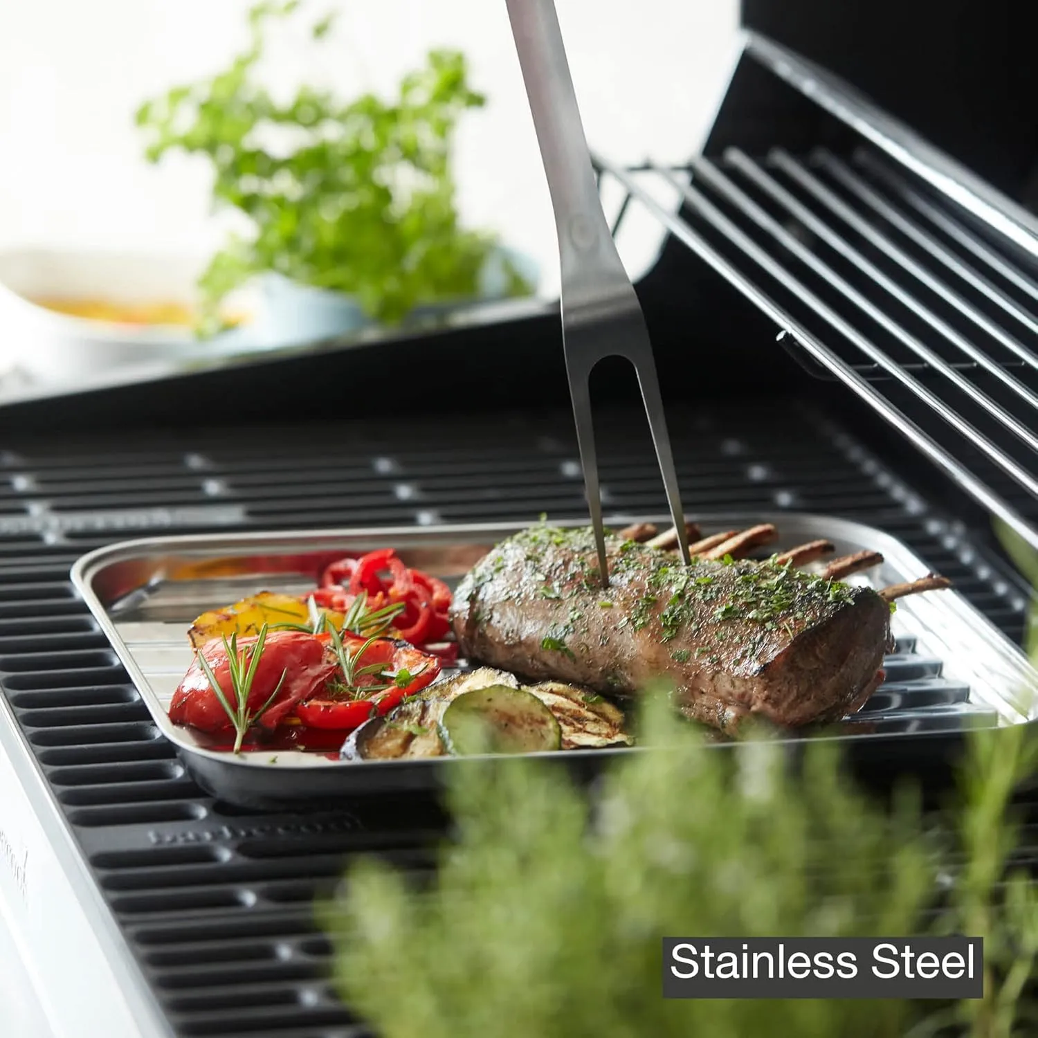 223.0220.100 Wiederverwenbare Grillschale Edelstahl Barbecue Bowls, 34.5 x 24 x 3 cm, Silver