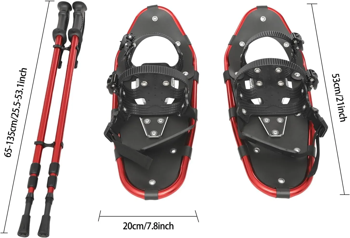 25/21 Inch Snowshoes, Snowshoes & Adjustable Trekking Poles Bundle for Adults Men Women, Lightweight Snowshoes Kit with Trekking Poles & Carrying Bag