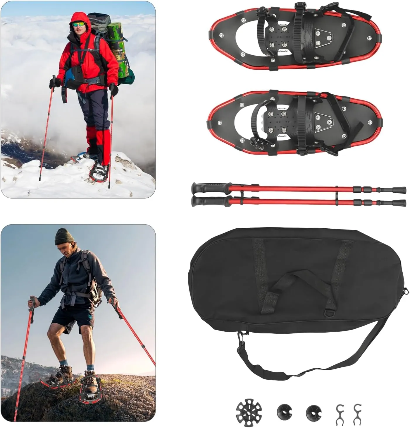 25/21 Inch Snowshoes, Snowshoes & Adjustable Trekking Poles Bundle for Adults Men Women, Lightweight Snowshoes Kit with Trekking Poles & Carrying Bag