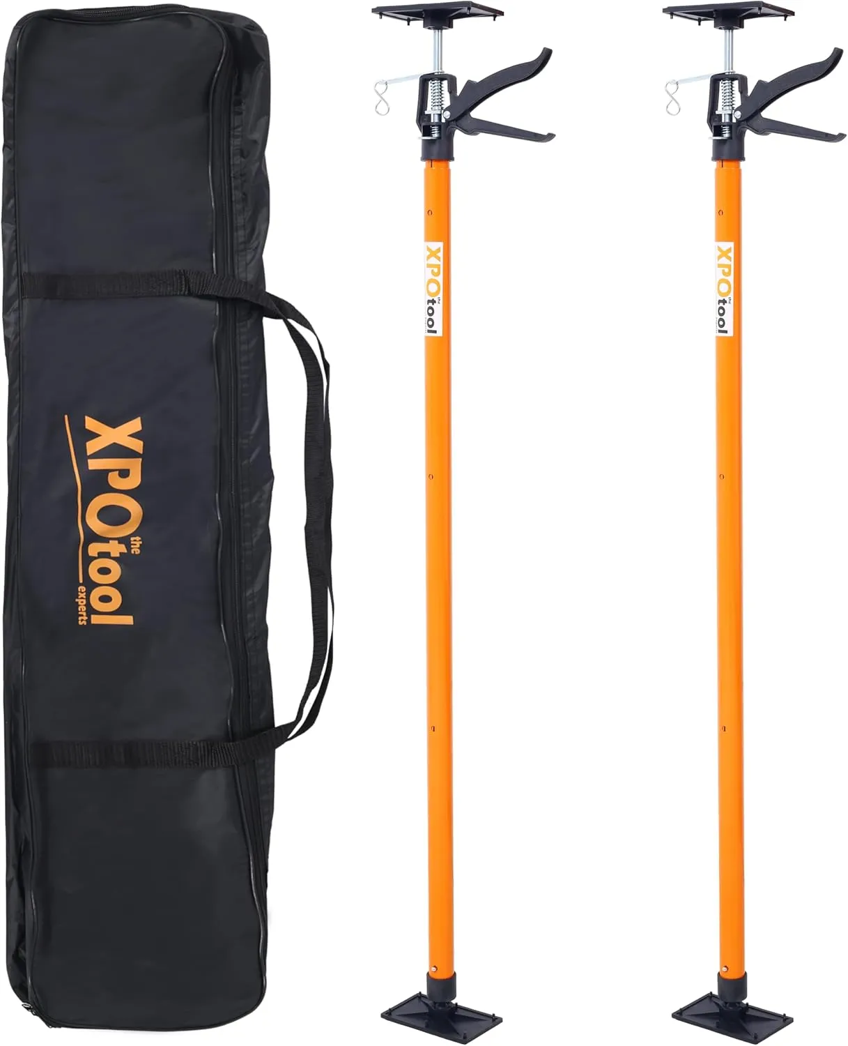 2Pack Adjustable Support Pole, Steel 3rd Hand Support System, Support Rod for Jacks Cargo Bars Drywalls, Cabinet Jacks for Installing Cabinets, Extends from 45 to 114 Inch, with carrry bag, Orange