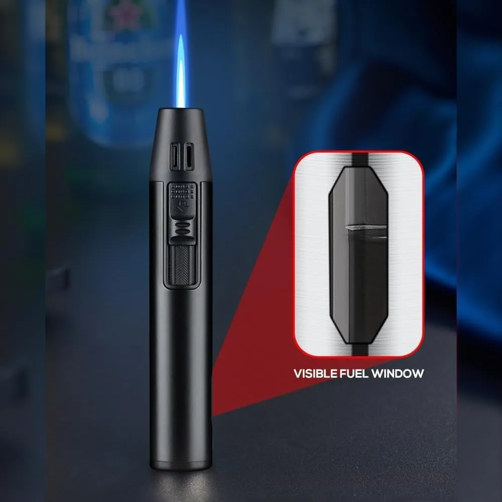 2Pack Mini Torch Lighter Windproof Jet Blue Flame Lighters Compact Portable with Gas Window Refillable Butane Torch for Candle Craft Outdoor BBQ Grill (Butane Not Included)(2pack a)