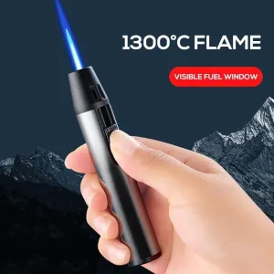 2Pack Mini Torch Lighter Windproof Jet Blue Flame Lighters Compact Portable with Gas Window Refillable Butane Torch for Candle Craft Outdoor BBQ Grill (Butane Not Included)(2pack a)