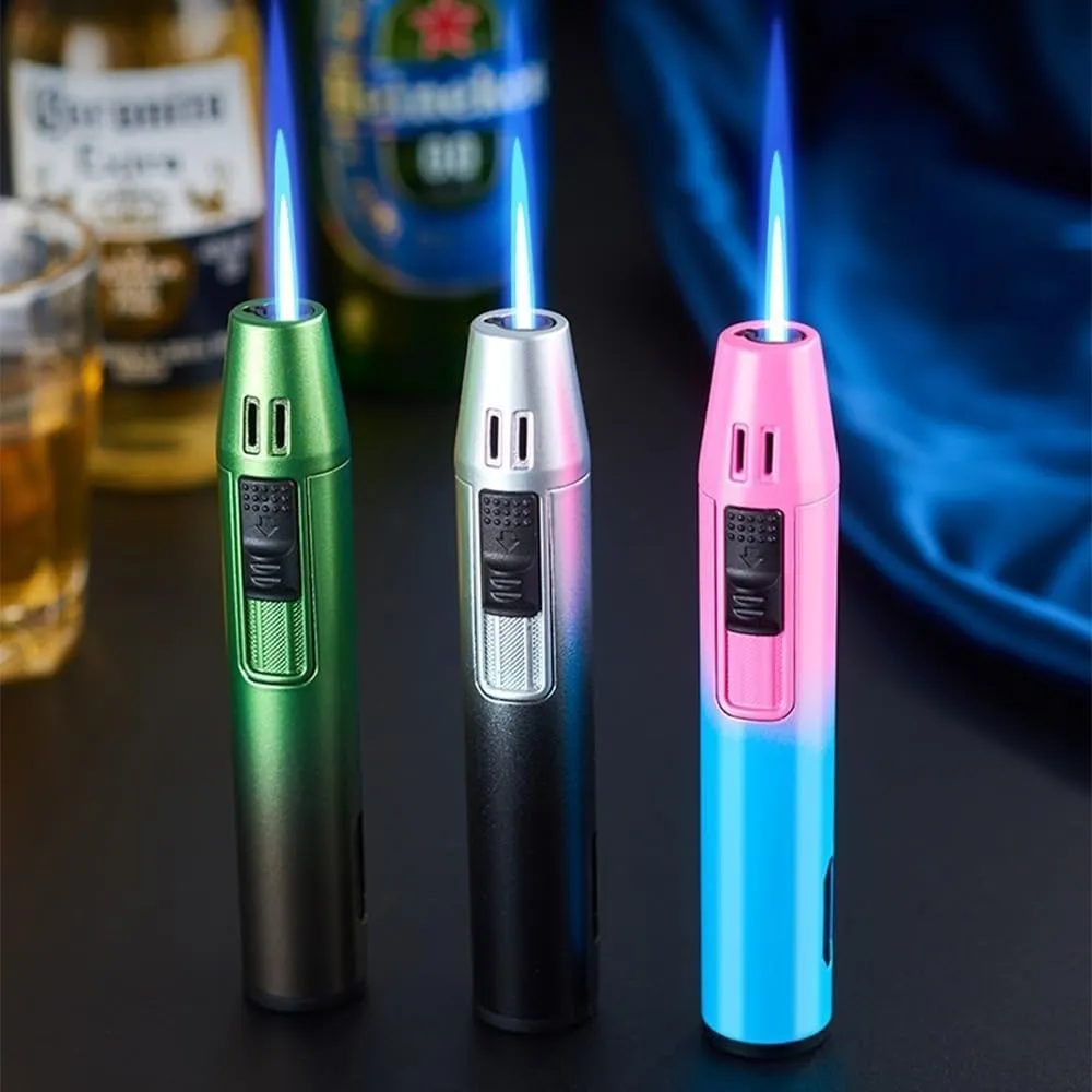 2Pack Mini Torch Lighter Windproof Jet Blue Flame Lighters Compact Portable with Gas Window Refillable Butane Torch for Candle Craft Outdoor BBQ Grill (Butane Not Included)(2pack a)