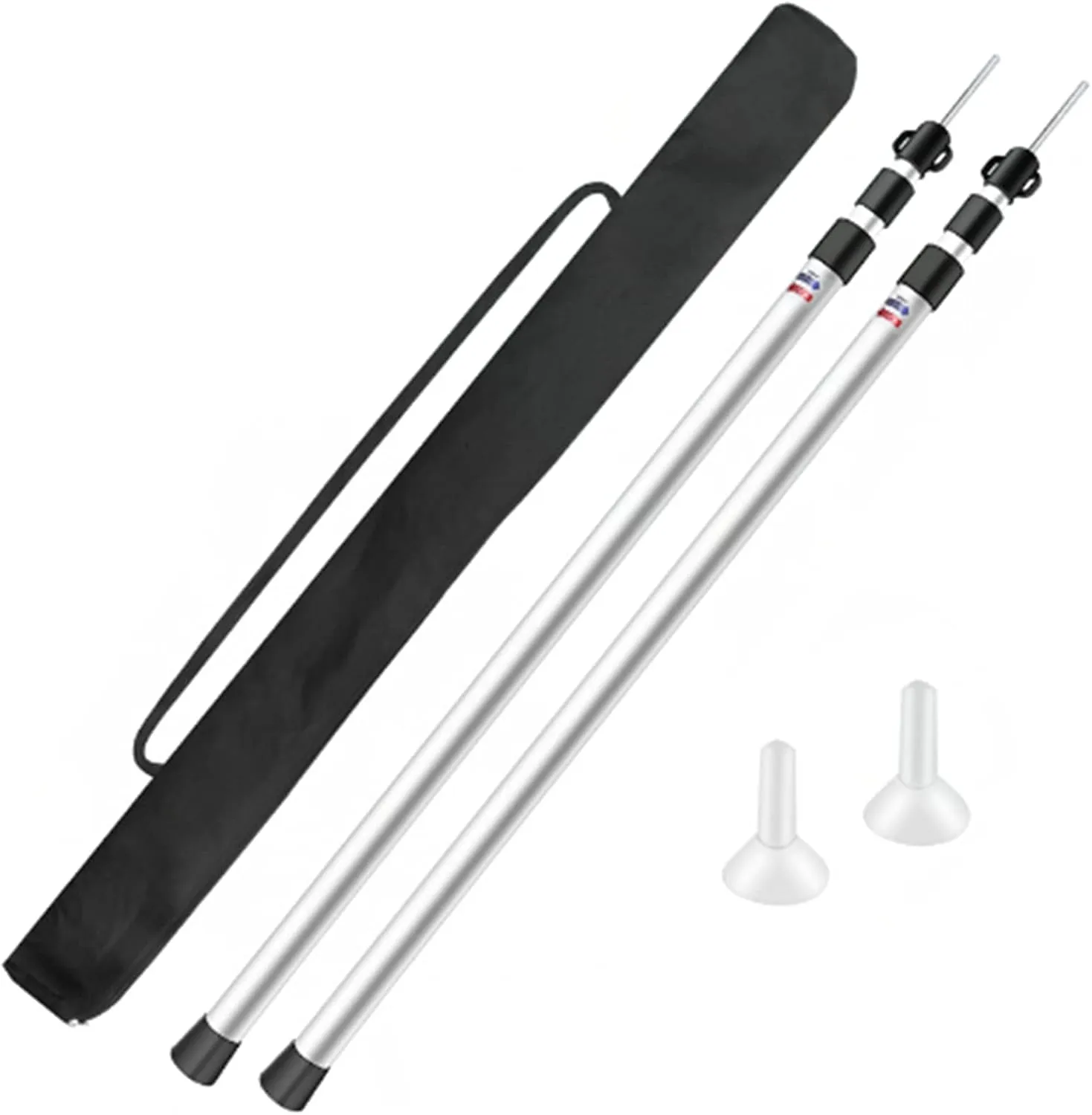 2Pcs 7.5ft Telescopic Tent Poles Adjustable Aluminum Tarp Poles Lightweight Replacement Tent Canopy Poles with Nylon Bag for Outdoor Camping RV Awning Shelter, Silver