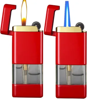2pcs Lighter,Soft Flame Lighter Jet Torch Lighters，Refillable Adjustable Flame, Wheel Flint Ignition Portable Slim Lighter Gifts for Men Dad Husband(Without Gas) (Color : Red)
