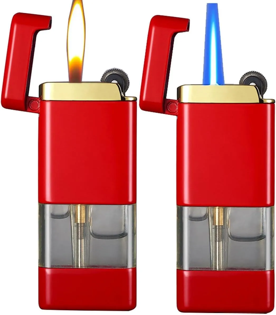 2pcs Lighter,Soft Flame Lighter Jet Torch Lighters，Refillable Adjustable Flame, Wheel Flint Ignition Portable Slim Lighter Gifts for Men Dad Husband(Without Gas) (Color : Red)