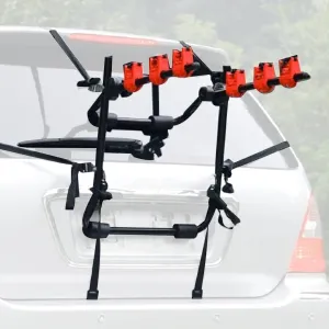 3-Bike Hitch Mount Rack, Trunk Mount Bike Rack Bicycle Hatchback Carrier, Tiltable Foldable Bicycle Carrier Racks with No-Wobble Buckles and Straps, for Partially SUV Sedan Minivan