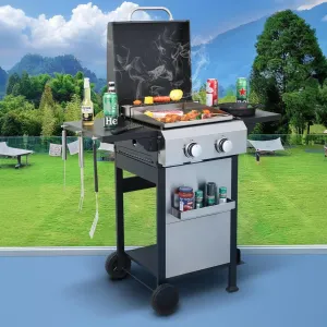 3-Burner Propane Gas BBQ Grill, Stainless Steel Propane Grill 36,900 BTU Outdoor Cabinet Style with Wheels, Wire Rack and Two Foldable Side Table for Outdoor Barbecue Cooking (2-Burner Grill,Silver)