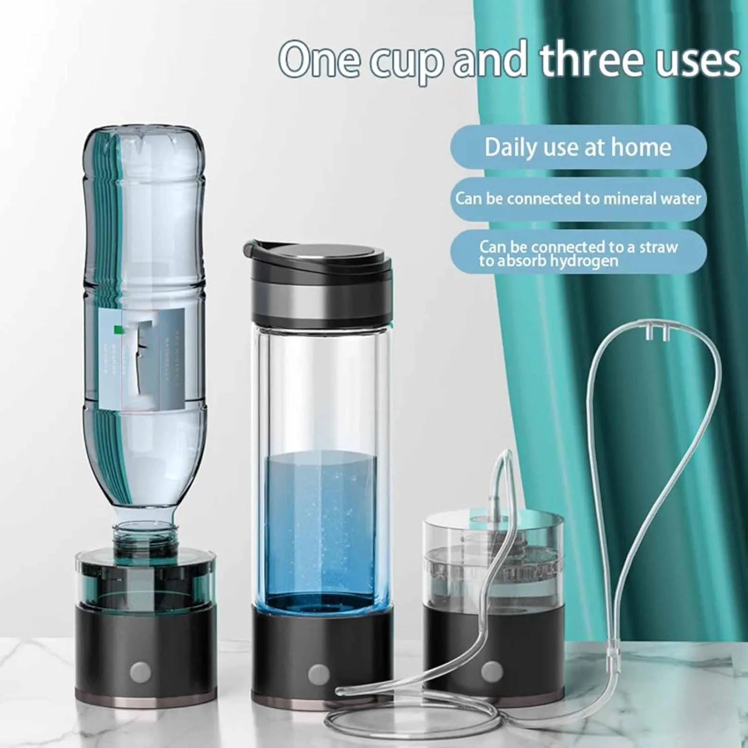 3-in-1 Hydrogen Water Bottle Generator, SPE Electrolysis Technology, USB Rechargeable Portable Hydrogen Water Generator, Hydrogen Content up to 5500PPB
