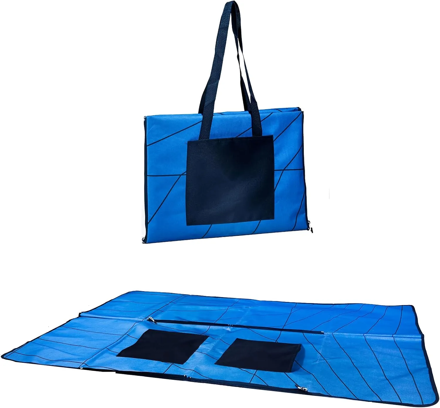 3-in-1 Picnic Blanket with Shoulder Strap – Folds into Canvas Bag with 3 Large Pockets – Waterproof Oxford Outdoor Mat 55"x39", Sandproof, Lightweight – Ideal for Park, Beach, Family Travel