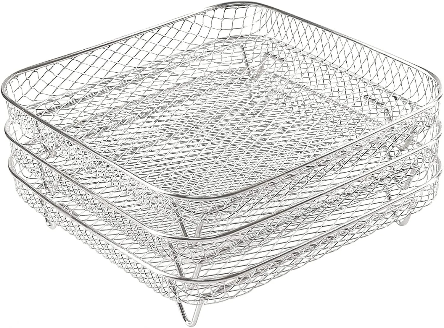3 Layers Square Air Fryer Rack, 8 inch Dehydrator Rack Stainless Steel for 4.2QT - 5.8QT Air Fryers, Air Fryer Accessories for Ninja, Gowise, Phillips Air Fryers, Ovens, Press Cookers