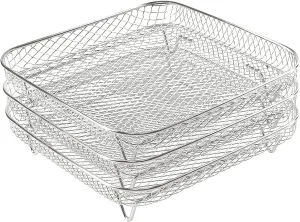 3 Layers Square Air Fryer Rack, 8 inch Dehydrator Rack Stainless Steel for 4.2QT - 5.8QT Air Fryers, Air Fryer Accessories for Ninja, Gowise, Phillips Air Fryers, Ovens, Press Cookers