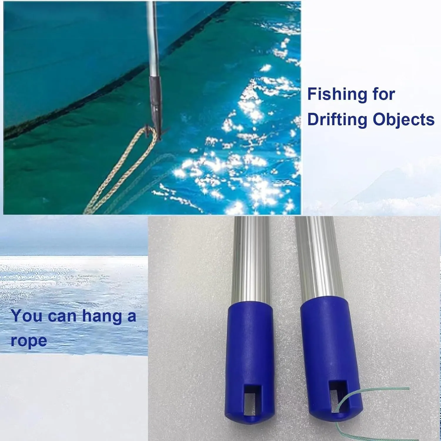 3 Pack Cargo Grabber Reach Retriever Tool, Commercial Push Pole for Yachts/Fishing Boats, Heavy Duty Water Rescue Hook Rod, Lenght Adjustable Grappling Hooks
