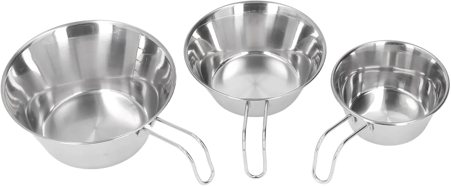 3 Piece Stainless Steel Camping Bowl Set, Portable Grill Folding Cup Bowls, Mountaineering Picnic Cookware