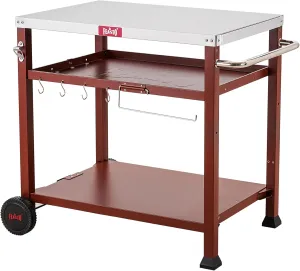 3-Shelf Outdoor Grill Table,Grill Cart Pizza Oven Table for Outside,Movable Prep Cart,Indoor & Outdoor Cooking Station,Grill Cart with Wheels, Metal Work Table for Ooni 14'' Blackstone Griddle