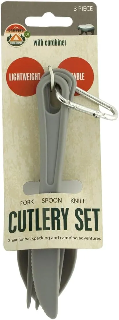 30 Pack 6 in Camping Cutlery Set, Lightweight, Durable Plastic Utensils for Backpacking, Camping Adventures with Metal Carabiner, Convenient and Compact, Utensils for Easy Carry, Bulk, Gray