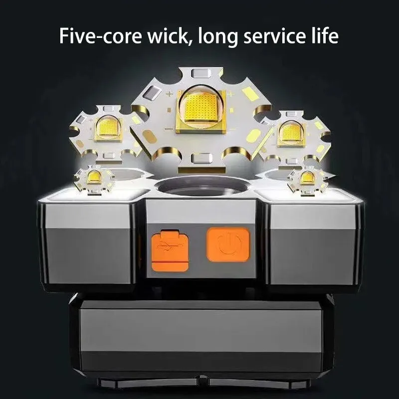 300Watts Powerful 5-head LED Headlamp Built-in Rechargeable Batteries Camping Headlights Hunting Torch Hiking Front Lanterns
