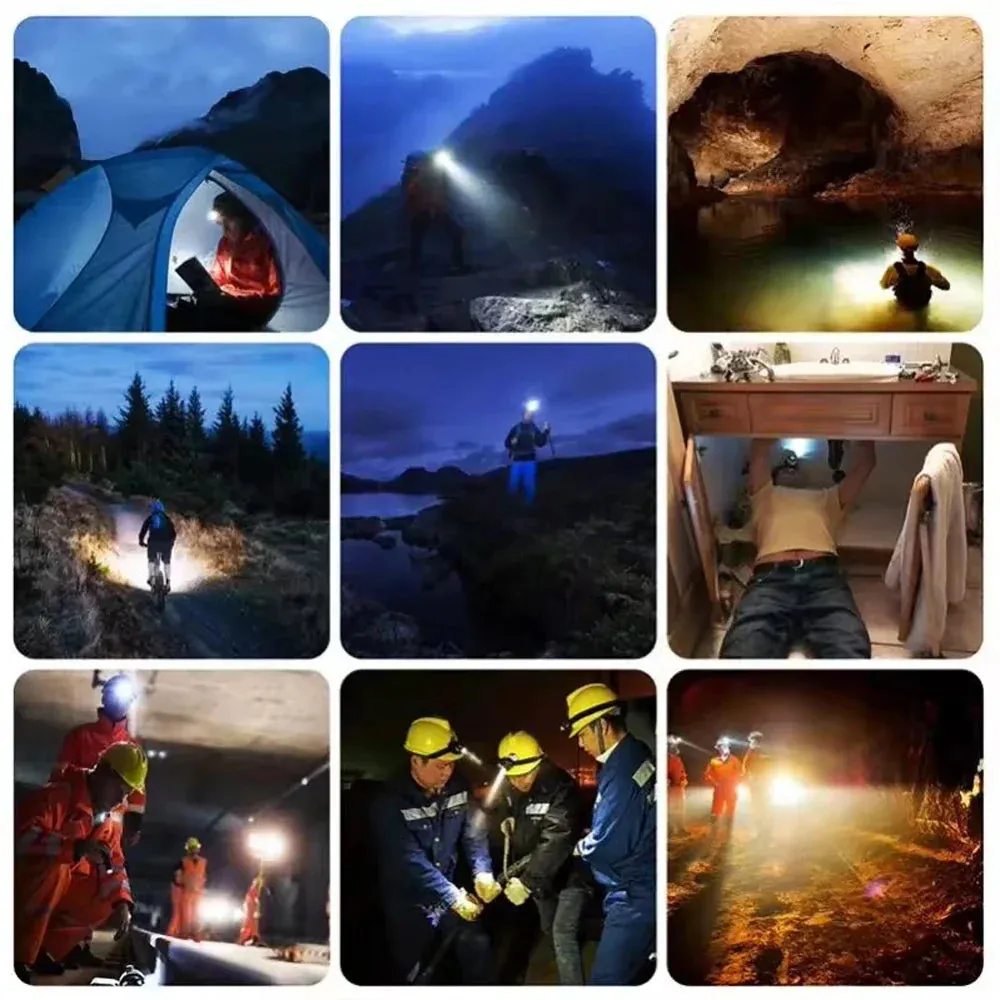 300Watts Powerful 5-head LED Headlamp Built-in Rechargeable Batteries Camping Headlights Hunting Torch Hiking Front Lanterns
