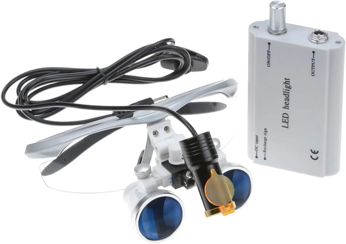 3.5x420 Loupes Magnifier Magnification Binocular 5W Headlamp Belt Clip Type Case (Silver)