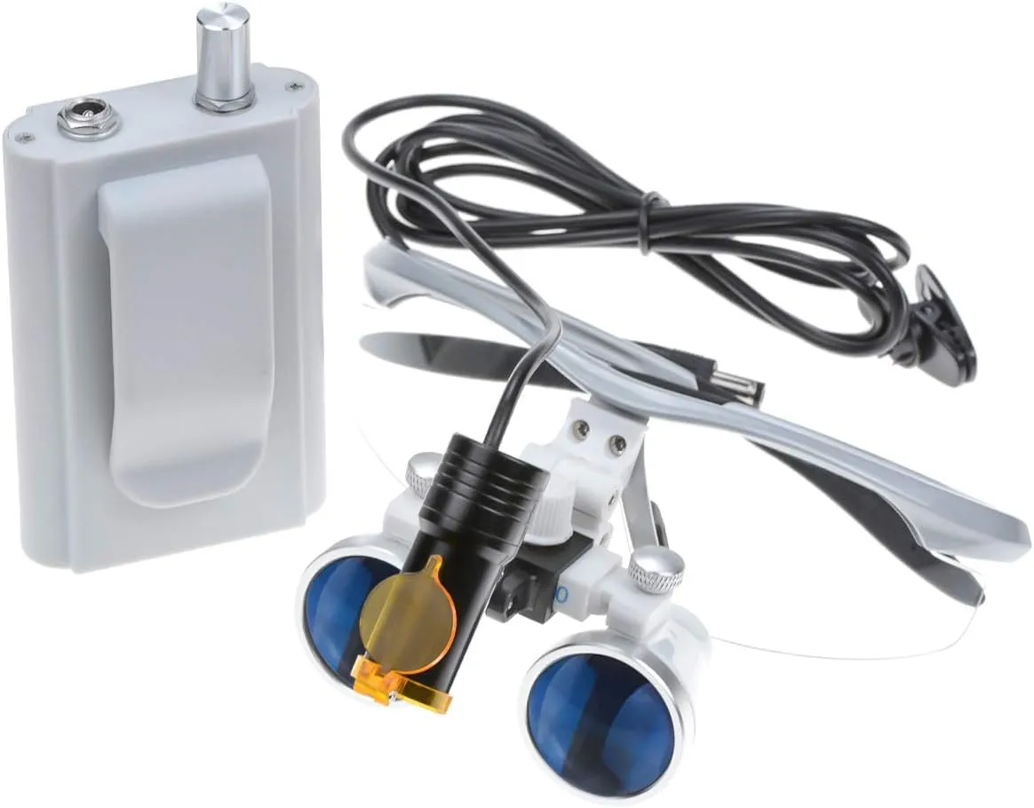 3.5x420 Loupes Magnifier Magnification Binocular 5W Headlamp Belt Clip Type Case (Silver)