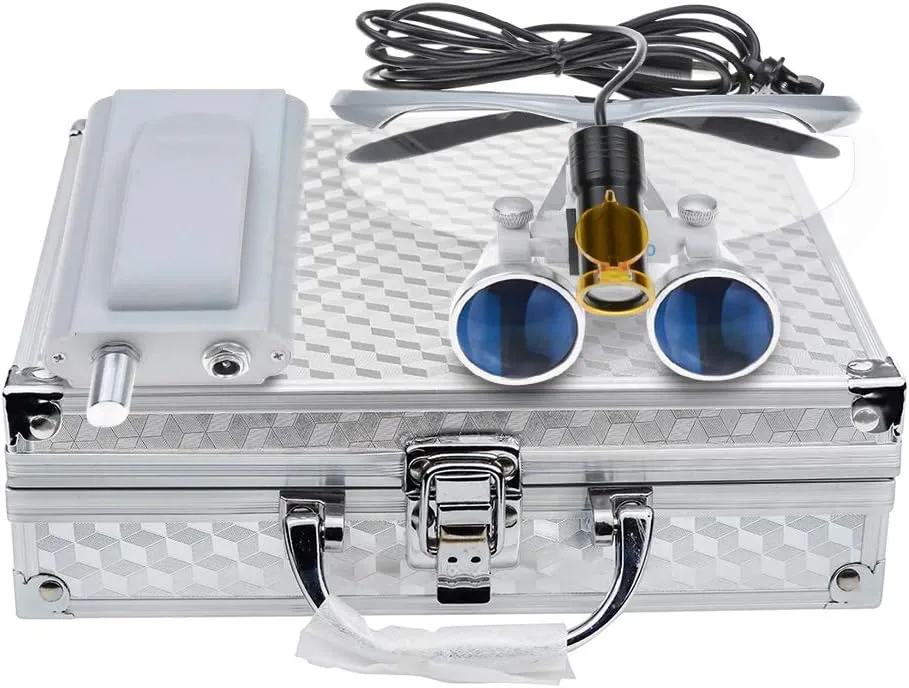3.5x420 Loupes Magnifier Magnification Binocular 5W Headlamp Belt Clip Type Case (Silver)