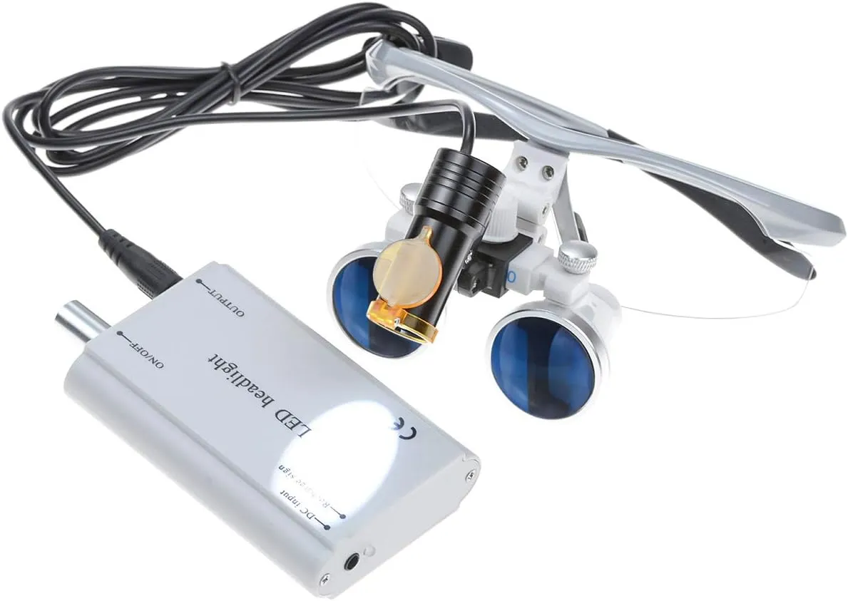 3.5x420 Loupes Magnifier Magnification Binocular 5W Headlamp Belt Clip Type Case (Silver)