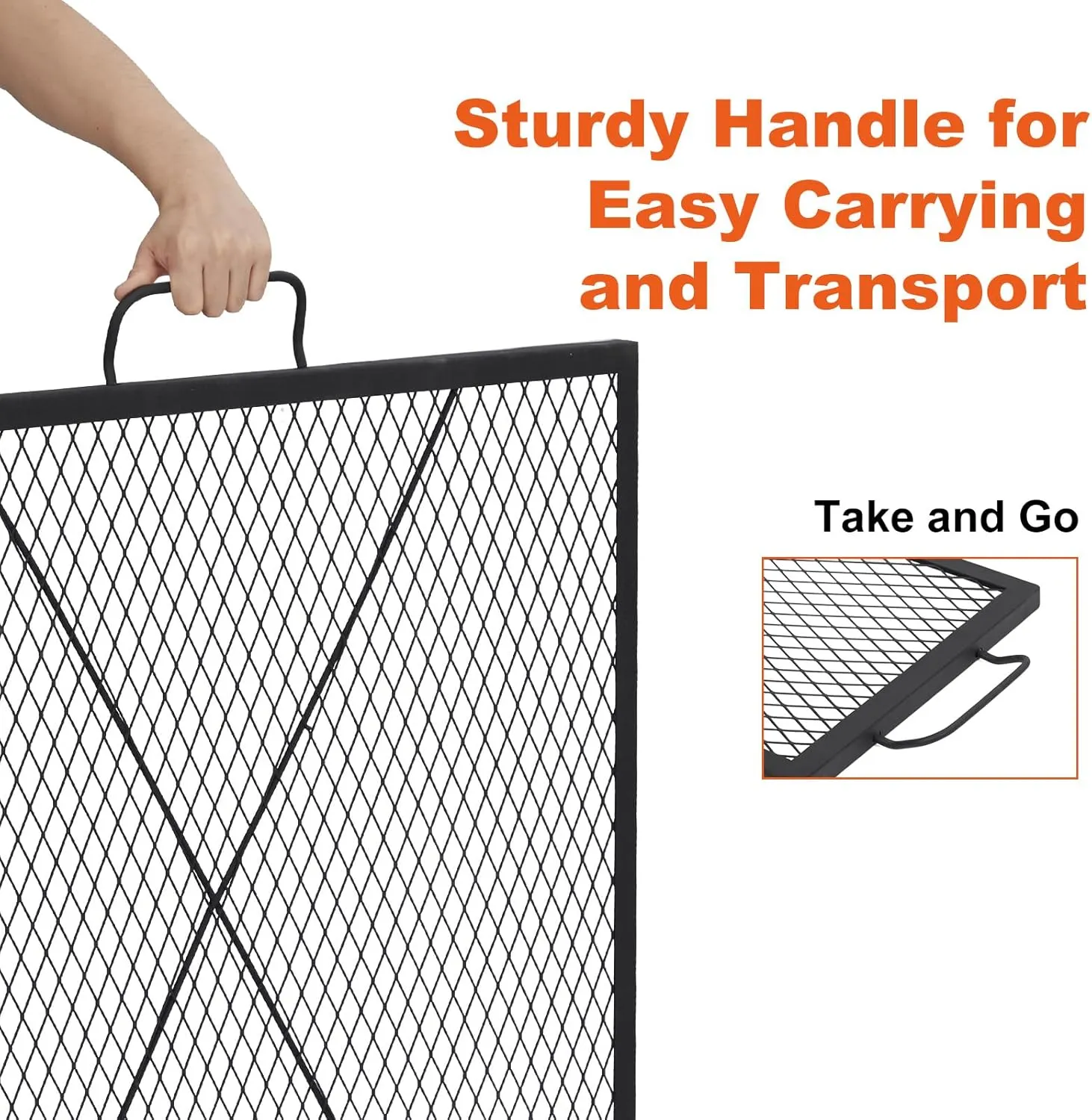 36×36in Fire Pit Cooking Grill Grate, X-Marks Fire Pit Grill Cooking Grate, Outdoor Campfire BBQ Grill, Heavy Duty Steel Campfire BBQ Grill Grid, Portable Camping Cookware with Handle