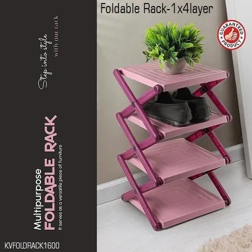 3770 4 layer Plastic Powder Coated Foldable Shoe Rack , Free Standing